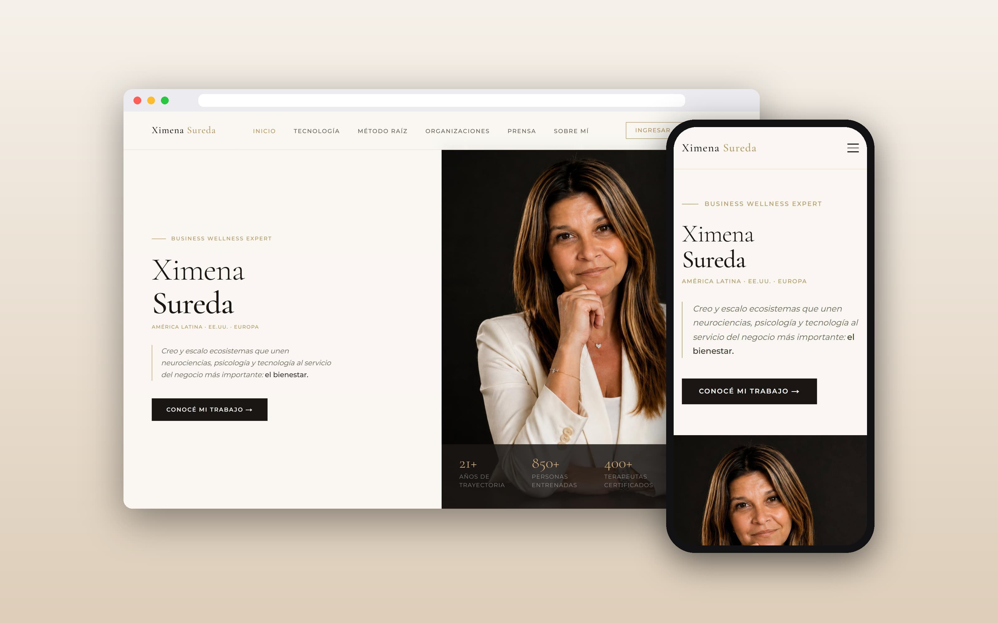 Captura de la página de inicio del sitio web de Ximena Sureda